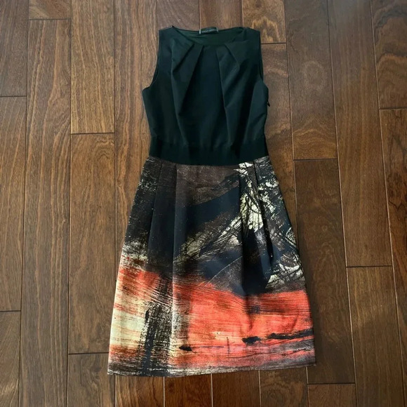 Alberta Ferretti | Silk Taffeta Cocktail Dress - Black & Red & Tan / Sz 6 - Picture 5 of 15